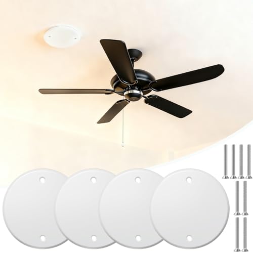 4 Packs Metal 5 Inch Flat Round Ceiling Cover Plate - White Blank Electrical Wall Plate with Screws, 3.5 Inch Hole Spacing, Fits 4 Inch Electrical Box (Ceiling Fan Switch Cap)