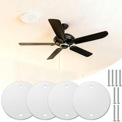 4 Packs Metal 5 Inch Flat Round Ceiling Cover Plate - White Blank Electrical Wall Plate with Screws, 3.5 Inch Hole Spacing, Fits 4 Inch Electrical Box (Ceiling Fan Switch Cap)