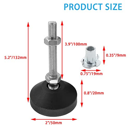 Luomorgo 4 Pcs M8 Leveling Feet with T-Nut, Anti Skid Threaded Rubber Feet, Adjustable Swivel Levelers for Furniture Feet, Heavy Duty Appliance Feet for Mechanical Equipment (D50 x M8 x H100) - size: D50 x M8 x H100