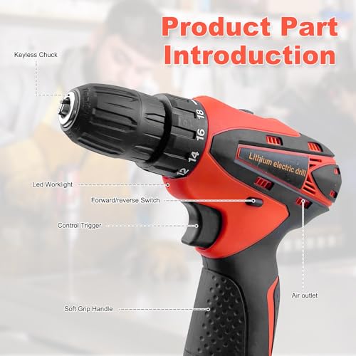 33 Picce Orange Tool Kit with 12V Cordless Drill, Tool Box with Drill, Hand Drill Set for Men Women, Home Tool Kits for House Repair, Handyman, DIY - size: Drill Driver