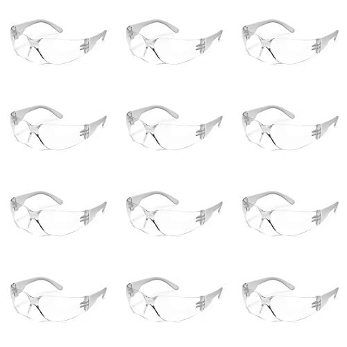 12 Pack Safety Glasses ANSI Z87+ Certified Protective Eyewear Goggles for Men and Women with UV Eye Protection - color: Clear
