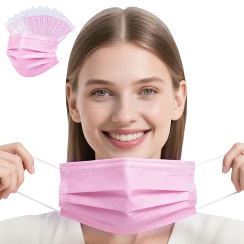 4-Ply Filter Individually Wrapped Disposable Face Mask Soft Earloops Latex-free Adults Daily Protection Large 50 Pack - color: Pink