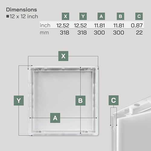 Vent Systems White ABS Plastic - Access Panel 12 x 12 Inch - Access Panel with Door for Drywall, Wall and Ceiling Electrical and Plumbing Service Wall Hole Cover - Exterior Dimensions 12.7x12.7 Inches - size: 12 X 12 Inch / 300 X 300 Mm