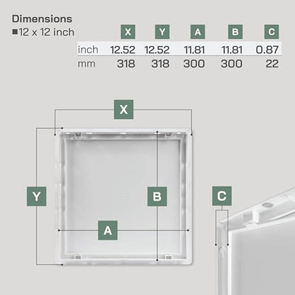 Vent Systems White ABS Plastic - Access Panel 12 x 12 Inch - Access Panel with Door for Drywall, Wall and Ceiling Electrical and Plumbing Service Wall Hole Cover - Exterior Dimensions 12.7x12.7 Inches - size: 12 X 12 Inch / 300 X 300 Mm