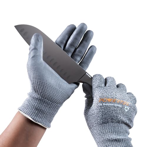 POWERTEC Cut-Resistant Work Gloves ANSI A5 – Touchscreen-Compatible, Oil-Resistant Grip, Breathable & Washable Safety Gloves for Construction, Tile Installation & Metalwork, 1 Pair, Size L (72376) - size: Large, style: Cut Resistant Gloves
