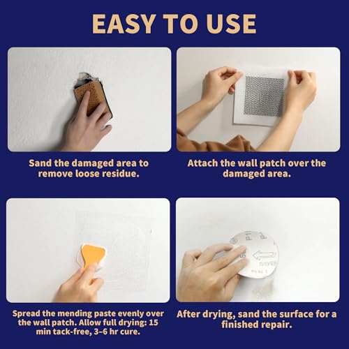 Breliter Drywall Patch Repair Kit - Premium All-in-One Repair Set (Patches/Scrapers/Sandpaper/Texture Sponge/Putty Knife) for Wall Holes, Cracks, Graffiti & Stains, Formaldehyde-Free, White (8.8oz)