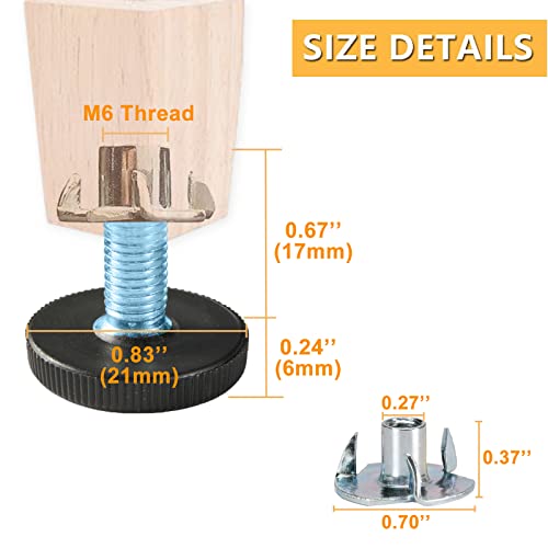 24 PCS M6 Thread Adjustable Furniture Levelers Screw in Threaded, Steel Screw Feet Leveling Legs Screw On w/T-Nuts Glide for Table, Chair, Furniture Leg (M6 Thread) - size: M6-24PCS-With Inserts