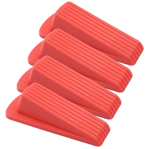 4Pcs Door Stoppers, Heavy Duty Rubber Door Stopper Wedge for Carpet, Tile, Wood & Concrete Floors, Non-Slip Stackable Gap Guards with Safety Protection (Red) - color: Red