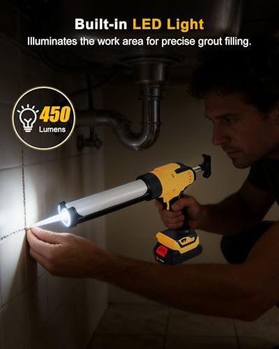 Cordless Caulking Gun, Electric Caulk Gun w/2.0Ah Battery, Compatible with De-Walt 20V Max Battery, 10oz Battery Powered Caulk Gun, 12Pcs Silicone Caulking Tools, 6 Speed for Filling, Sealing, Repair