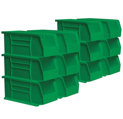 Akro-Mils 30230 AkroBins Plastic Storage Bins, Space-Saving Stackable Bins for Garage, Pantry, Craft Organization, 11" x 5" x 5", Green, 12-Pack - color: Green