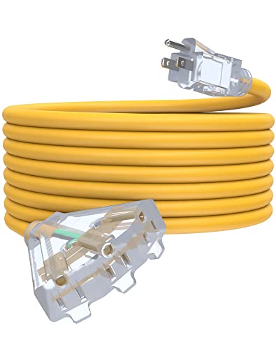 25Ft 12/3 Outdoor Extension Cord with 3-Outlets, Heavy Duty 12 Gauge 3 Prong Extension Cord Waterproof with Lighted end, 15A 12AWG 1875W SJTW, ETL Listed - Great for Garage, Garden and Home, Yellow - color: Yellow, size: 25ft