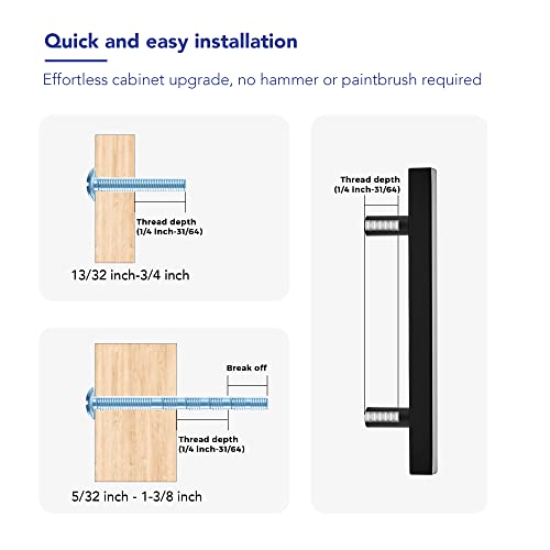10 Pack Matte Black Cabinet Handles with 3-3/4 Inch (96 mm) Hole Center, Square Kitchen Hardware for Cabinets & Drawers, Stainless Steel Pulls, 6 Inch Overall Length - color: Matte Black Square T-Shaped, size: 3-3/4" Hole Center