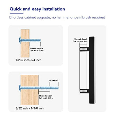10 Pack Matte Black Cabinet Handles with 3-3/4 Inch (96 mm) Hole Center, Square Kitchen Hardware for Cabinets & Drawers, Stainless Steel Pulls, 6 Inch Overall Length - color: Matte Black Square T-Shaped, size: 3-3/4" Hole Center
