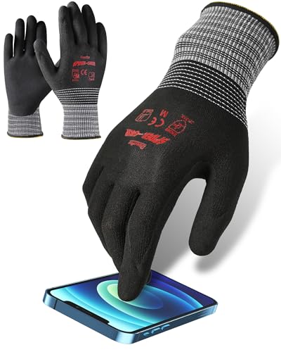 Coated Work Gloves Smartphone-Compatible High-Gauge Construction Moving Warehouse Work DIY Gardening SPIDER-GRIP - size: Medium