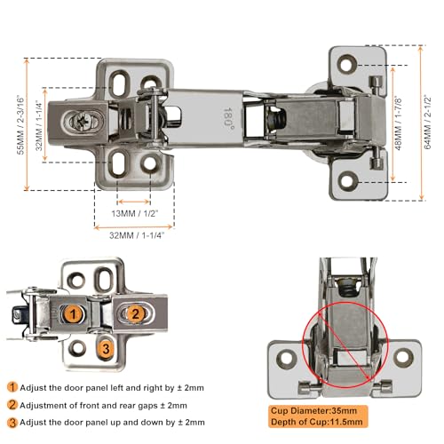 2Pack 180 Degree Cabinet Hinges for Older Cabinets,Stainless Steel Repair Plate,Concealed Hinge,Lazy Susan Cabinet Door Hinge Frameless﻿(Full Overlay)