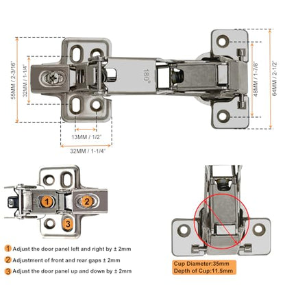 2Pack 180 Degree Cabinet Hinges for Older Cabinets,Stainless Steel Repair Plate,Concealed Hinge,Lazy Susan Cabinet Door Hinge Frameless﻿(Full Overlay)