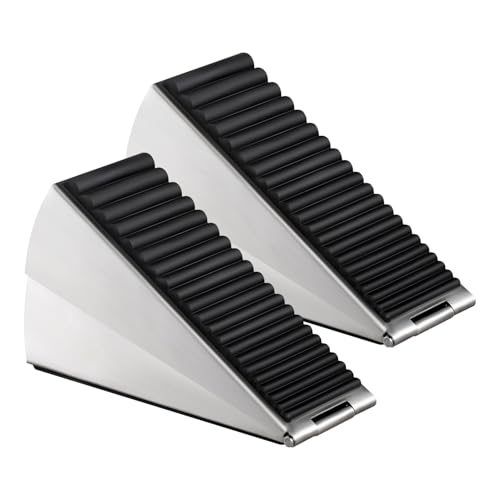 Strongest Adjustable Spring Loaded Large Door Stopper - Heavy Duty Tall Door Stop Wedge for Bottom of Doors, Up to 3 Inches, Stainless Steel (Silver, 2 Pack) - color: Silver, size: 2 Pack
