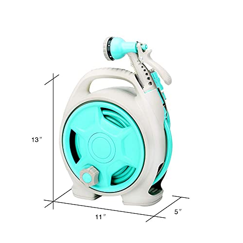 YEFA Retractable Garden Hose Reel - Convenient 50 FT Portable Hose with 6-Function Spray Nozzle for Versatile Watering, Cleaning, and More (Blue) - color: Blue