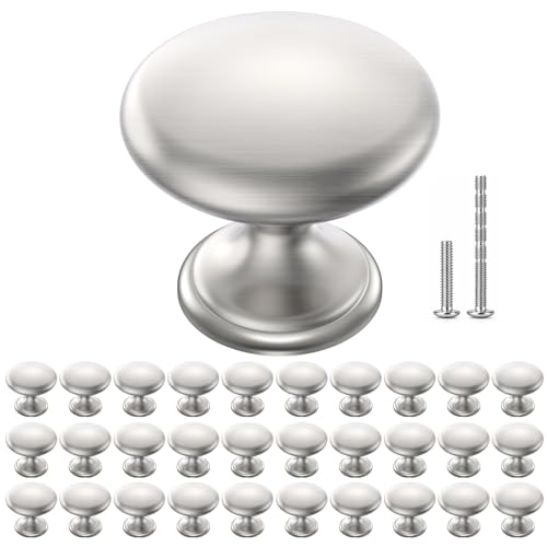 POZEAN Cabinet Knobs Brushed Nickel 30 Pack Cabinet Handles Drawer Knobs Solid Knobs Silver with Screws for Dresser Drawer Cabinet Cupboard - Modern Kitchen, Bedroom and Bathroom Hardware - color: Silver, size: 30 Pack