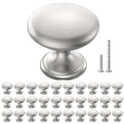 POZEAN Cabinet Knobs Brushed Nickel 30 Pack Cabinet Handles Drawer Knobs Solid Knobs Silver with Screws for Dresser Drawer Cabinet Cupboard - Modern Kitchen, Bedroom and Bathroom Hardware - color: Silver, size: 30 Pack