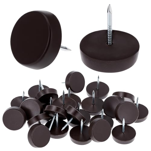 QWORK Brown Nail On Furniture Glides 3/4 Inch, 25 Pcs Chair Leg Floor Protectors for Wooden Furniture Anti Scratch Noise Reducing Pads