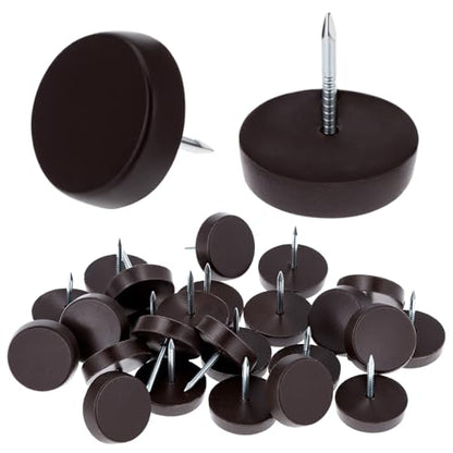 QWORK Brown Nail On Furniture Glides 3/4 Inch, 25 Pcs Chair Leg Floor Protectors for Wooden Furniture Anti Scratch Noise Reducing Pads