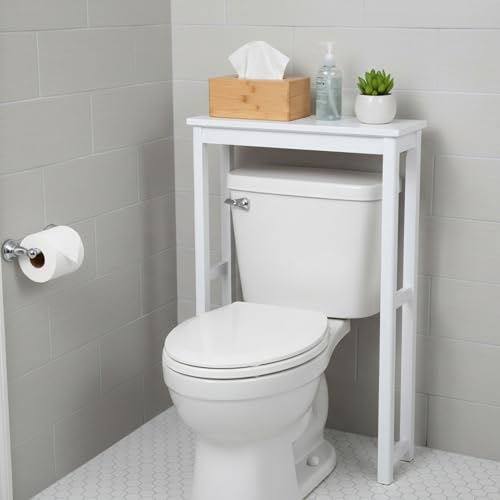 Dorset Over-the-Toilet Storage Shelf – 27" W x 37" H Space Saver Rack with Single Open Shelf for Towels & Toiletries – Minimalist Modern Design & Easy Assembly Bathroom Organizer by Alaterre Furniture - size: Toilet Shelf