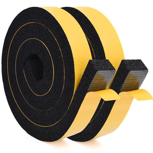 YoleShy Window Air Conditioner Foam Tape 2 Pcs 2 Inch Wide x 1 Inch Thick Weather Stripping Door Seal Strip for Insulation, Weatherstrip, Gap Blocker, Total 13 Feet Long(6.5ft x 2 Rolls), Black - style: 2in x 1in x 13FT/Black