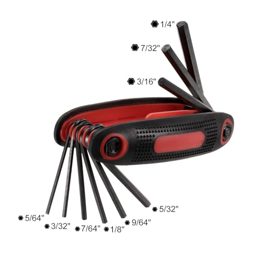 HARFINGTON Folding Hex Key Wrench 5/64"-1/4" SAE 9 in 1 Portable Fold-up Hex Key Wrenches Set Driver Tool Kit for Basic Home Repair and General Applications