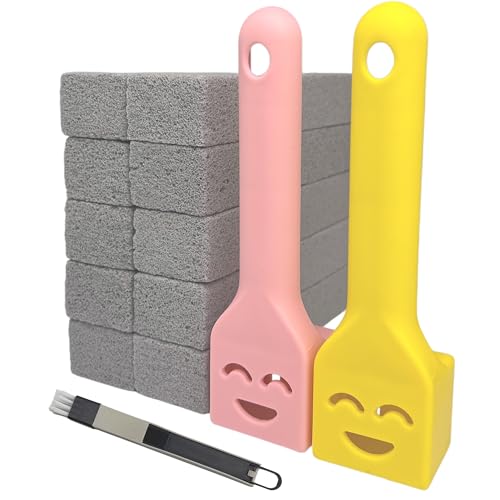 10 Pack Pumice Stone Scouring Sticks with 2 Universal Handles, Grey Pumice Stone Cleaner for Cleaning Toilets, Bathrooms, Kitchens, Spas and Pools, Plus 1 Dual-Use 2-in-1 Dustpan Brush (11-in-1) - color: 11-in-1