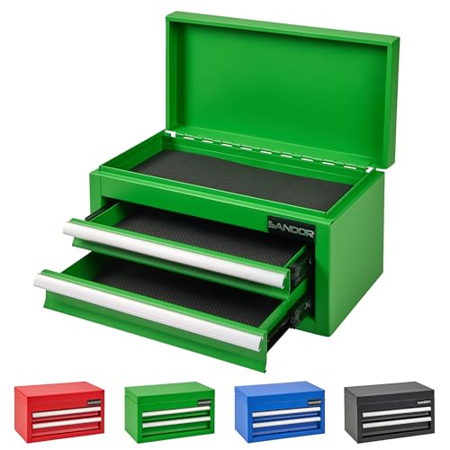 Mini Tool Box - Metal Tool Chest with 2 Drawers & PVC Drawer Liners for Workbench or Desk, Powder-Coated Steel Small Toolbox - Multi-Purpose Storage for Machinists Tools, DIY, 3D Printer Parts - Green - color: Green