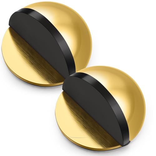 MorningRo 2 Pcs Self Adhesive Door Stoppers, Stainless Steel Floor Door Stop Wall Protector, Half Dome Floor Gate Stopper for Living Room, Bedroom, Bathroom, Office (Gold) - color: Gold