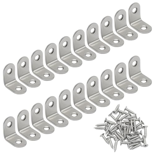 20 Pack 90 Degree Bracket, 1x1x0.6 Inch Stainless Steel Corner Braces with Screws, Heavy Duty L Bracket for Furniture, Shelves, Tables, Cabinets DIY Woodworking & Repair(Silver) - size: 1 x 1 Inch