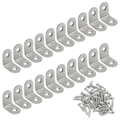 20 Pack 90 Degree Bracket, 1x1x0.6 Inch Stainless Steel Corner Braces with Screws, Heavy Duty L Bracket for Furniture, Shelves, Tables, Cabinets DIY Woodworking & Repair(Silver) - size: 1 x 1 Inch