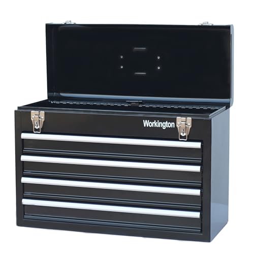 Workington Portable Metal Tool Chest with 4 Drawers, 20" 4-Drawer Tool Chest Cabinet with Ball Bearing Drawer Slides, Steel Tool Storage Box Organizer 4004 Black - color: Black