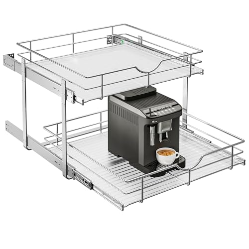 WelFurGeer 2-Tier Kitchen Cabinet Pullout Shelf and Drawer Organizer, Soft Close Pantry Pull Out Shelves, Heavy Duty Pull Out Cabinet Organizer with Shelf Liner for Kitchen Cabinets, Pantry Storage - color: 2 Tiers, size: W23 (23"W x 22"D)
