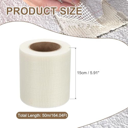 PATIKIL Drywall Repair Mesh Tape, 6 inch x 164 ft Fiberglass Repair Patch Self-Adhesive Dry Wall Joint Tape 8 Mesh Wall Hole Crack and Seam Patch, White - size: 6 inch x 164 Feet