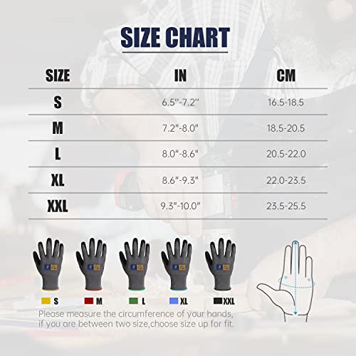 HANDLANDY 6 Pairs Safety Work Gloves with MicroFoam Nitrile Coated - Breathable Nylon Gloves with Grip for Men & Women - size: 11/XX-Large, style: 3 Pairs - Gray