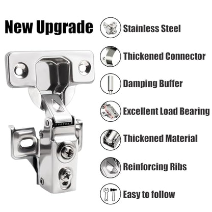 8 Pack 1/2 inch Overlay Soft Close Cabinet Door Hinges for Kitchen Cabinet Hinges Hidden Hinge Stainless Steel Concealed Kitchen Cabinet Hinge Self Closing Screw Holes Distance of Cup is 45 mm