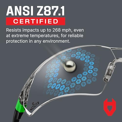 NoCry Clear Safety Glasses for Men and Women with Anti-Fog and Scratch Resistant Wrap Around Lenses, Adjustable Temples and Nose Pads — ANSI Z87 Certified Protective Eyewear with 100% UV Shielding - color: Black & Green