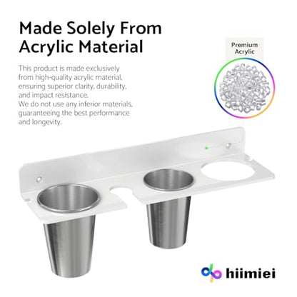 HIIMIEI Hair Tool Organizer Wall Mount, White Acrylic Hot Tool Holder with 2Cups, Bathroom Hair Styling Accessories Storage Organizer for Flat Iron, Blow Dryer, Curling Wand