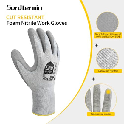 Cut Resistant Work Gloves, ANSI A6, PU Coated Palms for Flexible No Slip Grip, Food Grade, Abrasion Resistant - size: 10 Pairs - M