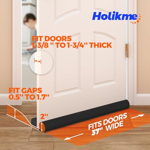 Holikme Door Draft Stopper 2×37inch, Black - color: Black, size: 74 inch