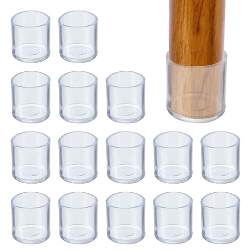 PATIKIL Round Rubber Chair Leg Caps Tips 3/4", 16 Pcs Plastic Furniture Leg Floor Protectors No Scratches No Noise for Chair Leg Protect Hardwood Floor, Transparent - color: Transparent, size: 3/4"