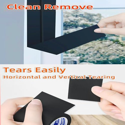 ZOMPAGO Strong Adhesive Cloth Weather Stripping Tape for Sliding Windows and Door Frames - 2Roll,1.8inx33FT,Black,Seal Strip for Soundproofing,Dustproof, Waterproof,and Windproof-Durable - size: 2 Roll, 1.8 in x 33 FT, Black