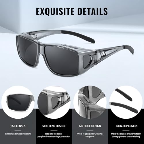 Myiaur Polarized Fit Over Glasses Sunglasses for Men Women, Trendy Wrap Around Sunglasses UV Protection for Driving (2 Pack) - color: A02(2 Pack) Black+transparent Grey