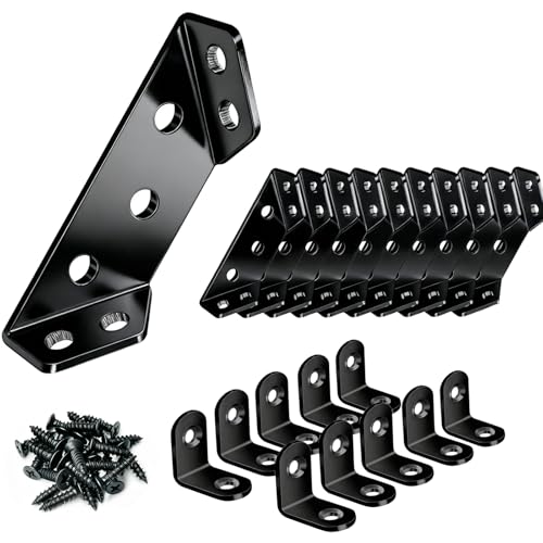 20 Pack Universal Stainless Steel Furniture Corner Connector, Stainless Steel Angle Corner Brackets for Shelf Cabinet Table Chair, Trapeziform Corner Brace Support Bracket Fastener (Black) - color: Black
