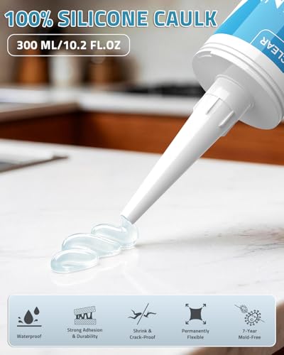PAULINN 12 Packs Clear Silicone Sealant Waterproof 100% Silicone Caulk - color: Clear, size: 12 Packs