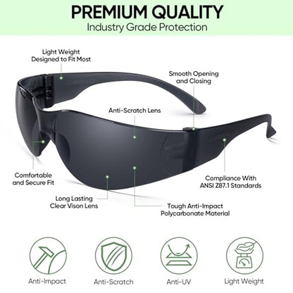 TICONN Clear Safety Glasses for Men and Women, Safety Goggles with Scratch Impact Resistant Meets ANSI Z87.1 Standard - style: 120 Pairs Charcoal