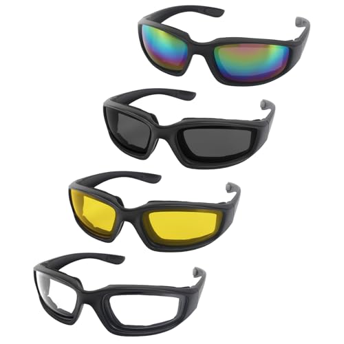 3 Pair Motorcycle Riding Glasses Padding Goggles UV Protection Dustproof Windproof Motorcycle Sunglasses for Outdoor Actives - color: 4 Pair Glasses/Clear, Color, Smoke, Yellow